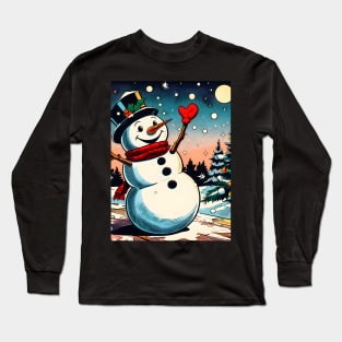 Discover Frosty's Wonderland: Whimsical Christmas Art Featuring Frosty the Snowman for a Joyful Holiday Experience! Long Sleeve T-Shirt